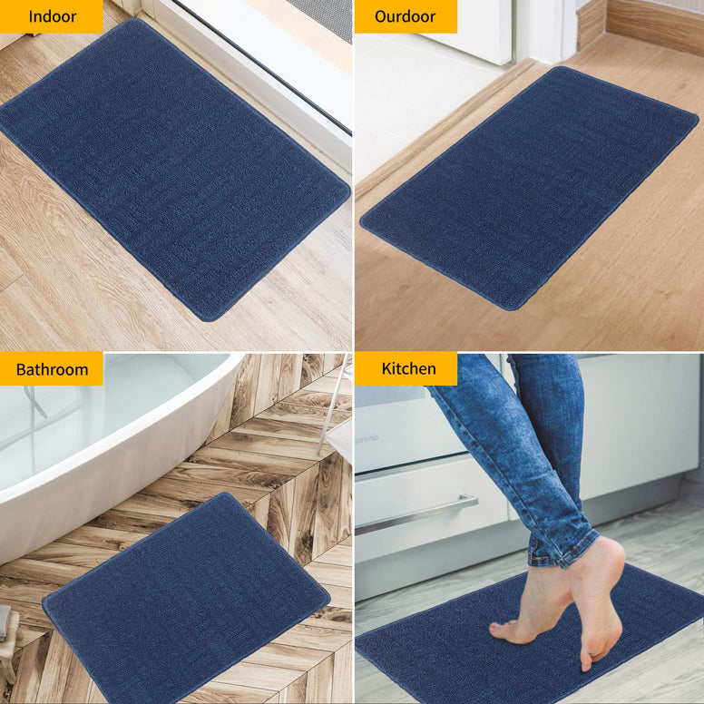 Ki-Shop Non Slip Door Mat for Home Entrance - Low Profile Door Mat Indoor or Outdoor Mat 40cm*60cm - Water Absorbent and Resist Dirt Welcome Mat Easy Care (Solid Blue)