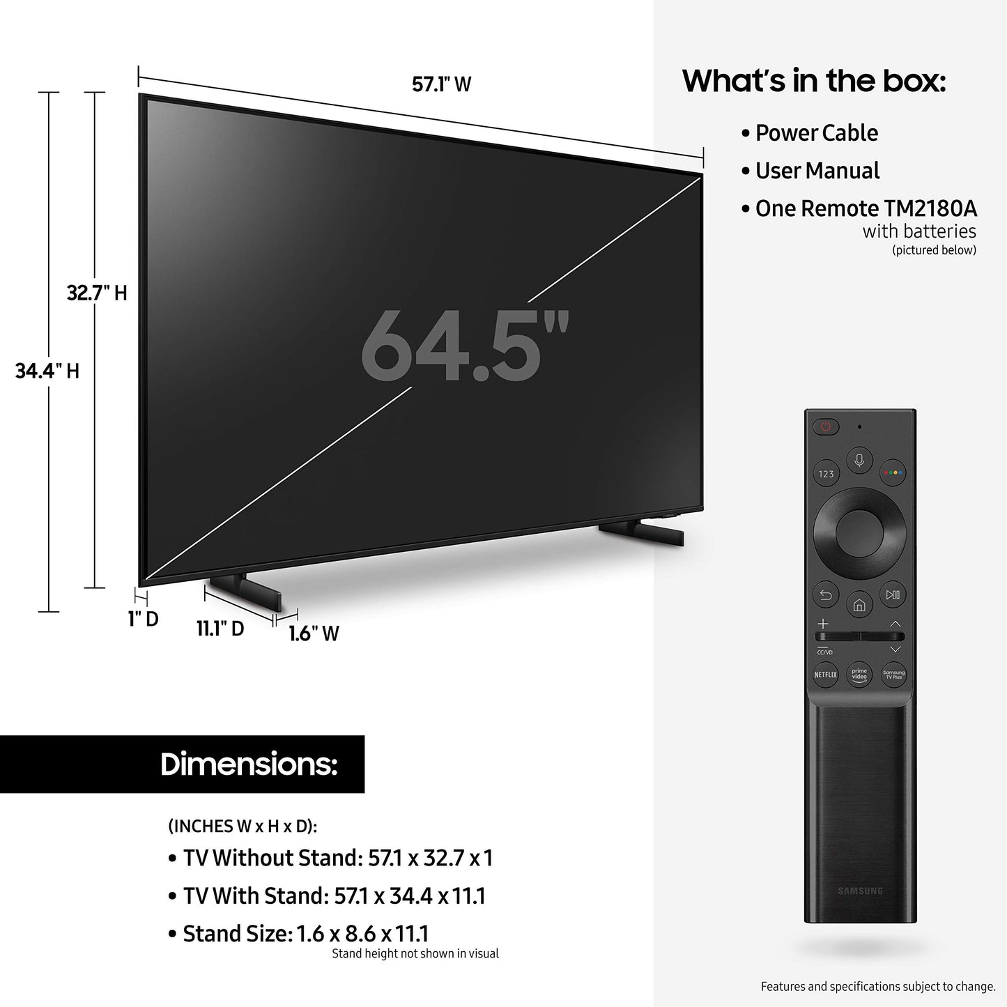 SAMSUNG 65-Inch Class Crystal 4K UHD AU8000 Series HDR, 3 HDMI Ports, Motion Xcelerator, Tap View, PC on TV, Q Symphony, Smart TV (2021) - International Version