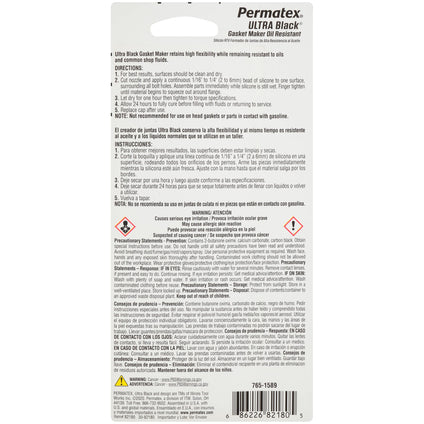 Permatex 82180 Ultra Black Maximum Oil Resistance RTV Silicone Gasket Maker, 3.35 oz. Tube