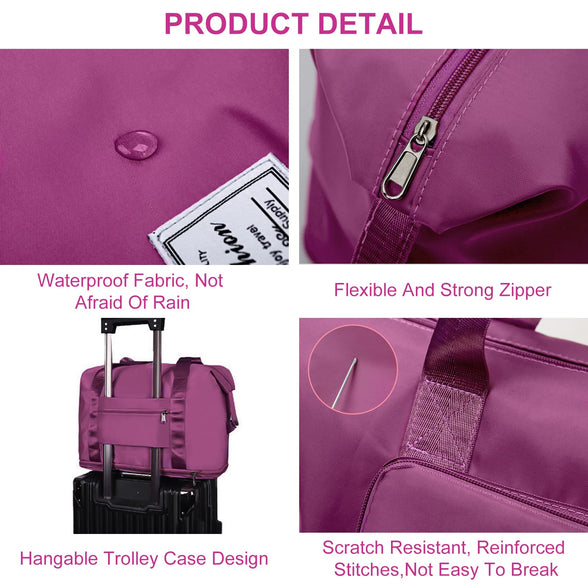 Large Capacity Folding Travel Tote Bag, Oxford Fabric Waterproof Lightweight Foldable Travel Duffel Bag, Portable Expandable Travel Bag, Dry and Wet Separation Carry On Bag for Airplanes, Fuchsia