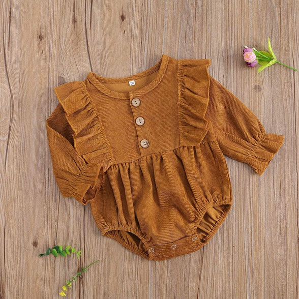 Infant Baby Girl Clothes Solid Ruffle Long Sleeve Romper Bodysuit Tops One Piece Jumpsuit Fall Winter Outfit 3-6 Months