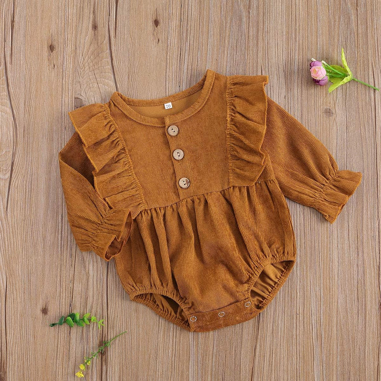 Infant Baby Girl Clothes Solid Ruffle Long Sleeve Romper Bodysuit Tops One Piece Jumpsuit Fall Winter Outfit 3-6 Months