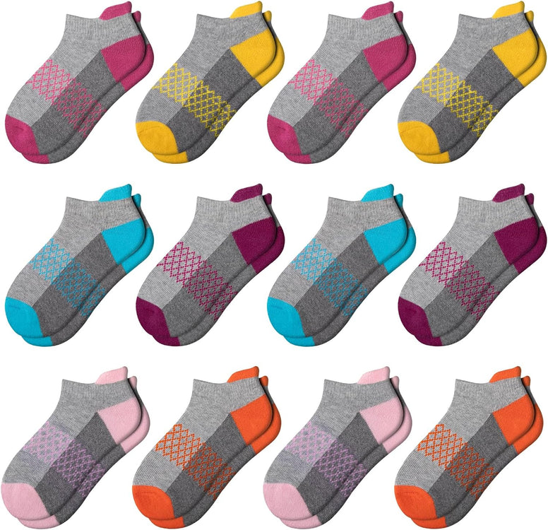 Comfoex 12 Pairs Girls Socks Ankle Athletic Socks 4-6 8-10 6-8 Years Old Socks Short Socks With Cushioned Sole