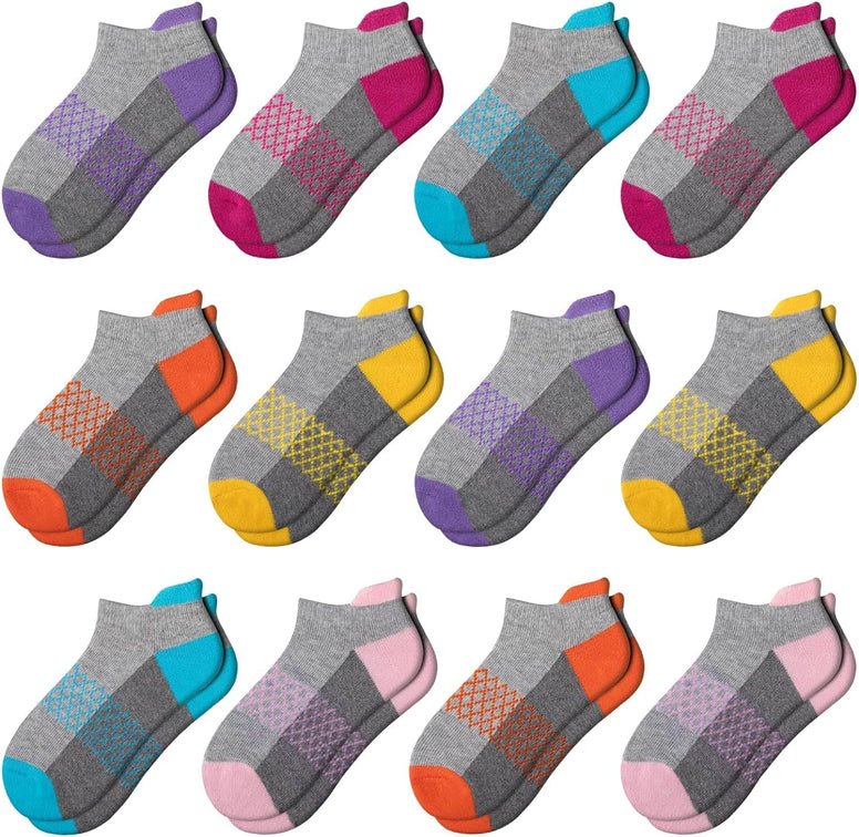 Comfoex 12 Pairs Girls Socks Ankle Athletic Socks 4-6 8-10 6-8 Years Old Socks Short Socks With Cushioned Sole