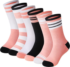 Eyean Girls Athletic Crew Socks Kids Cotton Sports Soft Breathable Casual Socks 6 Pairs