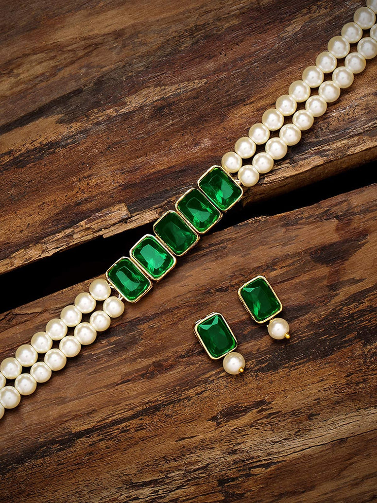 Zaveri Pearls Jewellery Set For Women (Green) (Zpfk9092)