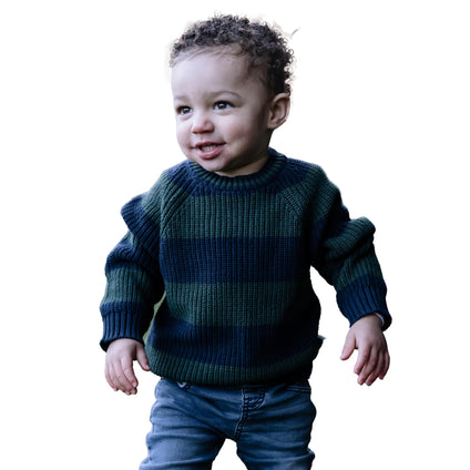 Australian-Designed Green & Blue Stripe Cotton Sweater for Toddler Boys (3-6 Months)