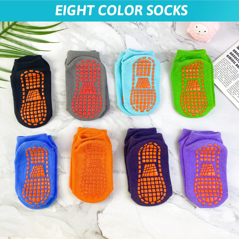 SKY-TOUCH Baby Non Slip Socks 8 Pairs, Toddler Socks for Boys and Girls, Low Cut Anti Skid Floor Socks (3 Years)