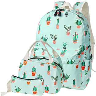 FEWOFJ Kids School Backpacks for Girls, 3 in 1 Set Teen Bookbag Lunch Bag Pencil Case (Cactus Green), Cactus Green, One Size, Backpack,casual,compatible