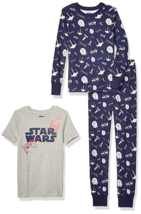 Disney | Marvel Frozen Boys' Snug-Fit Cotton Pajama Sleepwear Sets, Grey/Blue, Star Wars, X-Small
