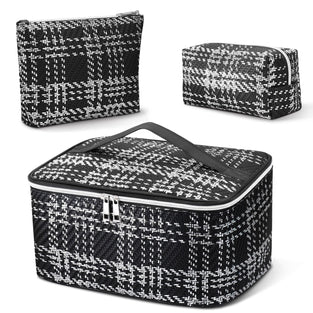 Samzsky MakEUp Bag Set, 3 Pcs Portable Travel Cosmetic Bag Waterproof Organizer Case With Zipper Toiletry Bags, Gift For Women, Black,
