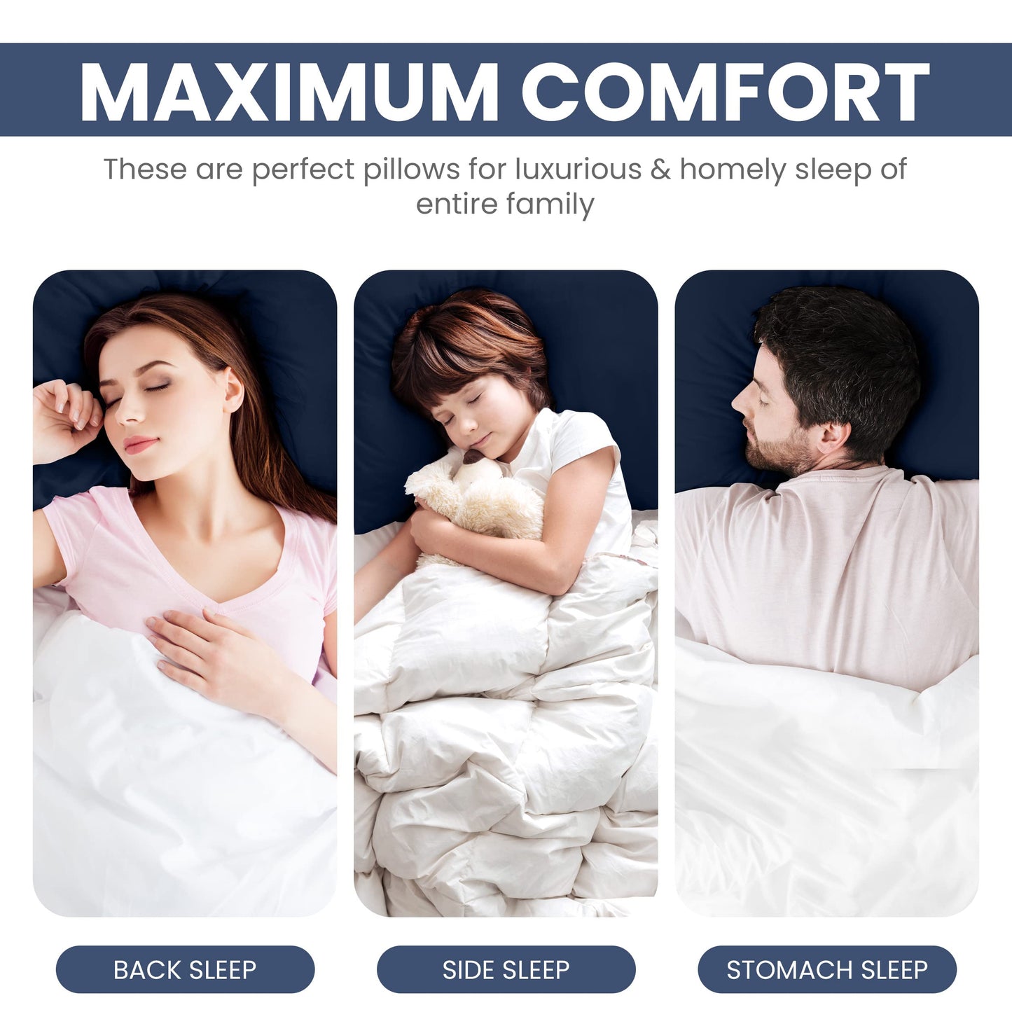 Utopia Bedding Pillows 2 Pack, (European, Navy) Hotel Quality Pillows, Luxury Bed Pillow for Back, Stomach or Side Sleepers