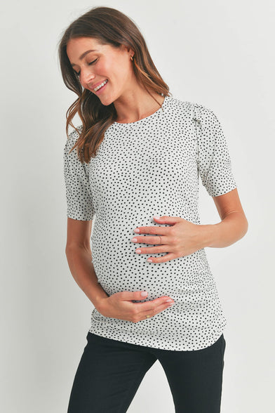 Women's Maternity Puff Sleeve Ribbed T-Shirt Top