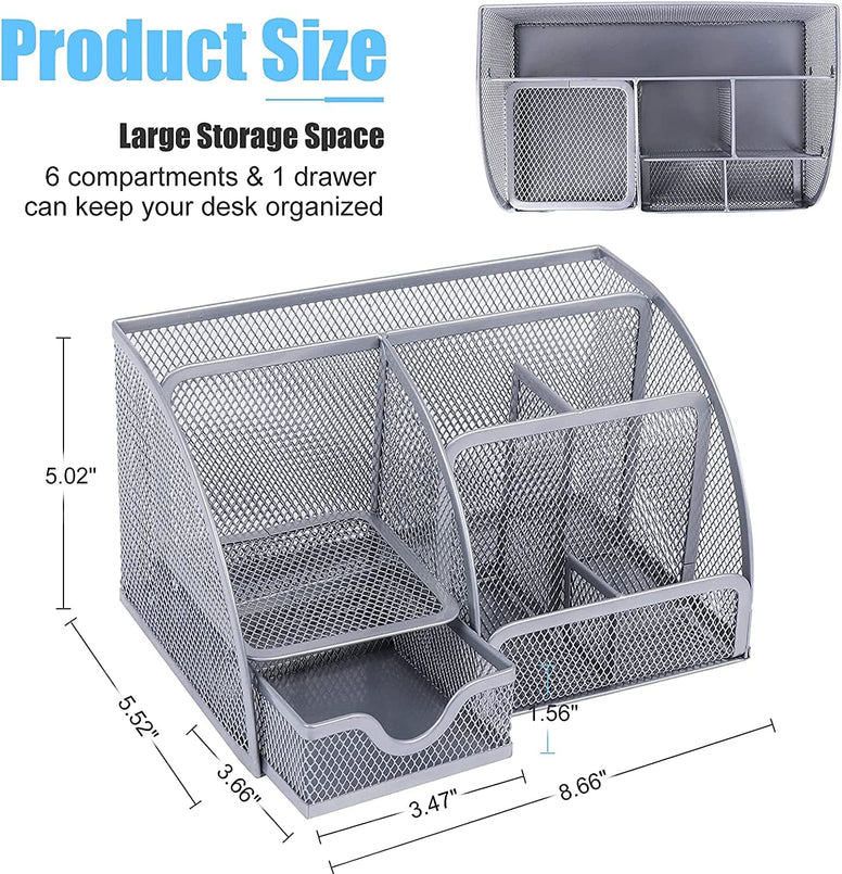 Mesh desk/Office organizer/multifunction pen holder with drawer stationery desktop (silver)