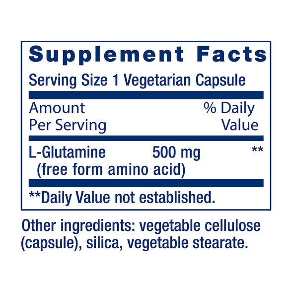 Life Extension L-Glutamine, 500 mg L-glutamine, amino acid, supports muscle health and immune health, gluten-free, non-GMO, 100 vegetarian capsules