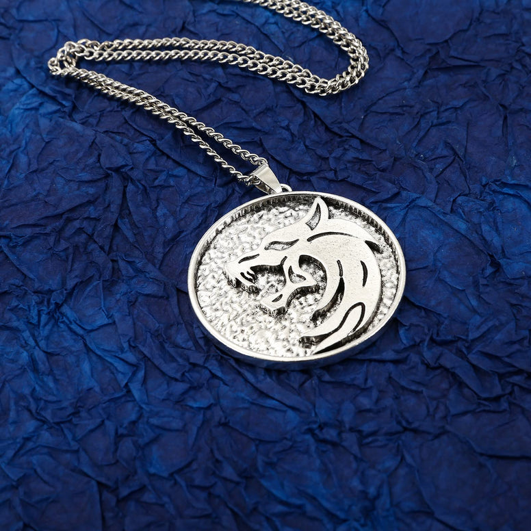 Wizard Medallion Necklace,Wild Hunt Geralt Necklace, Wolf Head Pendant Necklace, Wolf Necklace, Viking Jewelry for Men Boys Women Jewelry Cosplay Costume Accessories