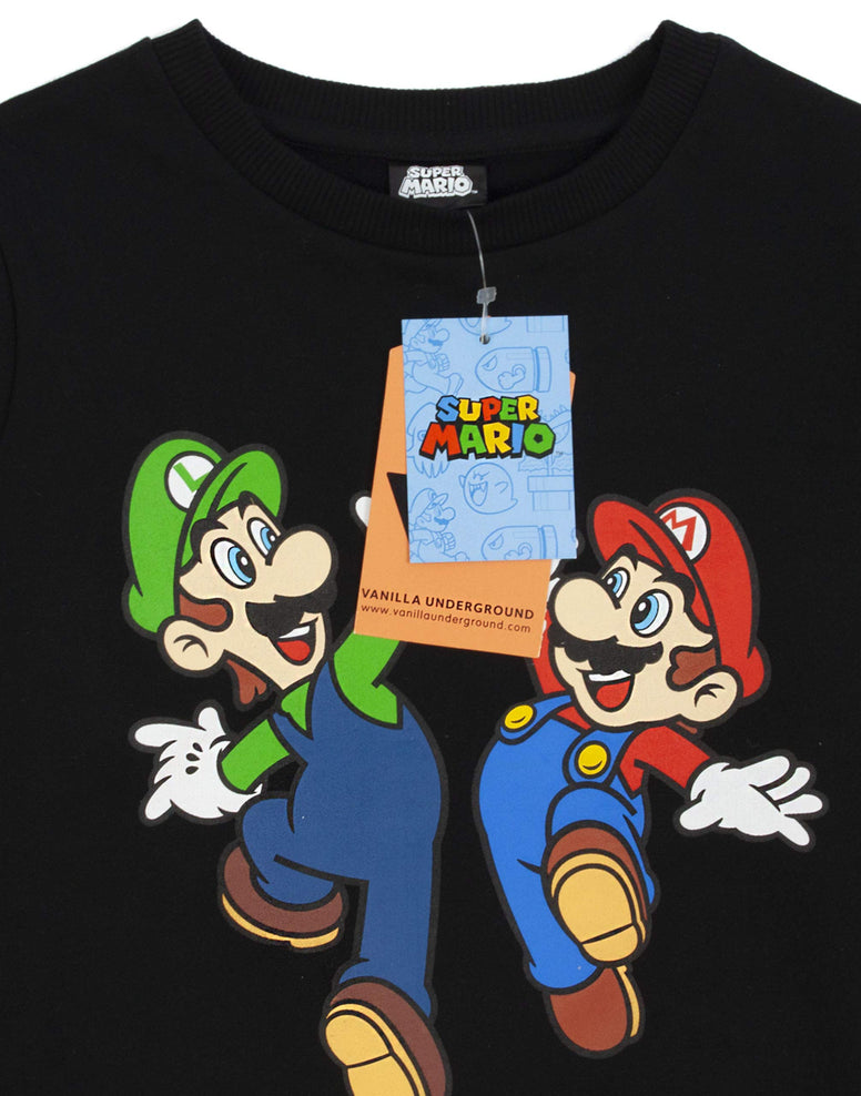 SUPER MARIO Sweatshirt Luigi Character Gamers Black Long Sleeve Kids Boys Jumper