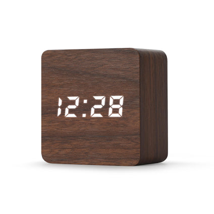 Baytion LED Digital Alarm Clock,Mini Square Table Clock with 3 Group of Alarm Settings,Temperature, Date Display Bedside Clock Support USB Cable and Battery Power for Bedroom, Beside,Kitchen(Brown)