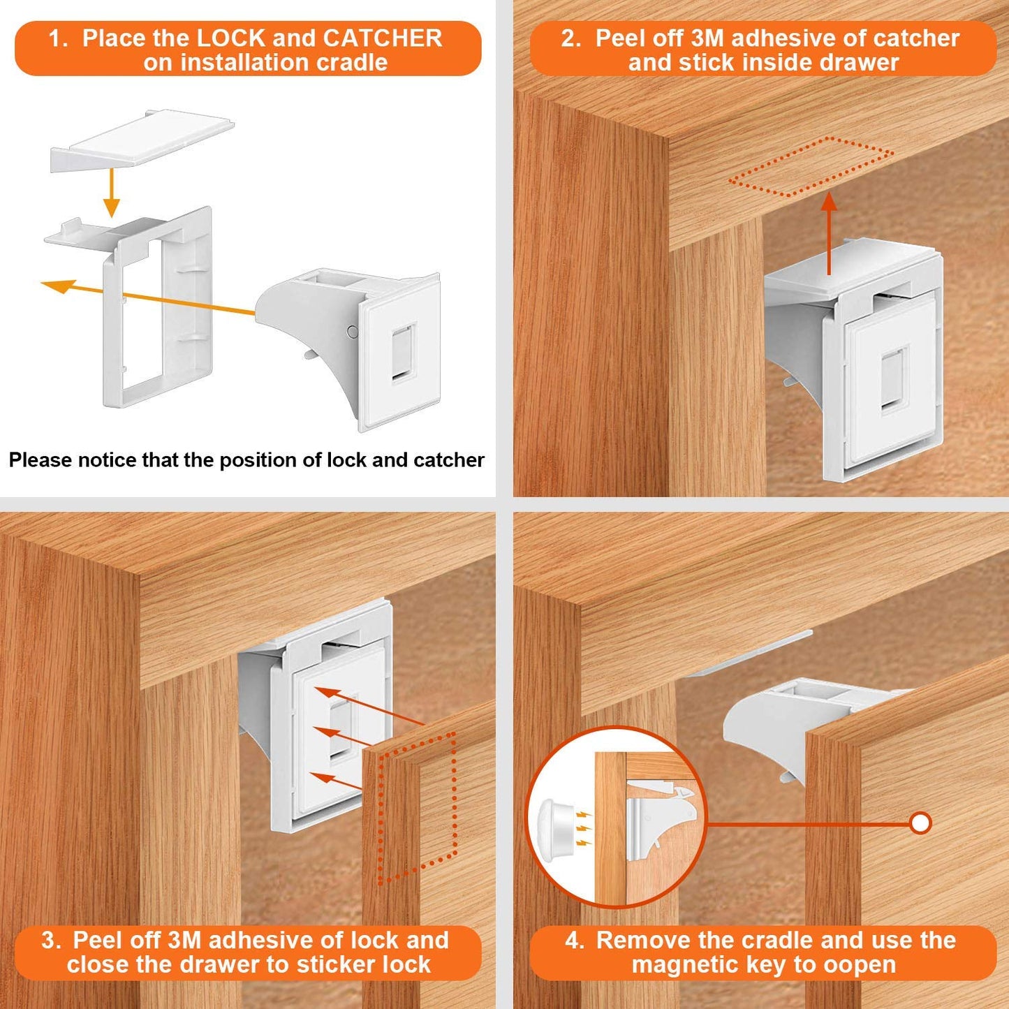 Baby Proofing Magnetic Cabinet Locks Child Safety, LEHSGY Children Proof Cupboard Latches,Baby Safety No Screws or Drilling (White/ 8 & 2 Keys)