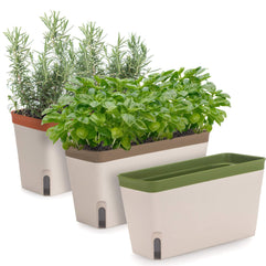 Window Herb Planter Box Rectangular Self Watering Indoor Garden for Kitchens Grow Plants, Flowers or Succulents, Large Water Reservoir | Window Sill Planters Indoor | Herb Pots 3 Pack