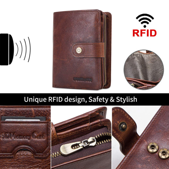 FANDARE Wallet with RFID Men Short Purse Leather Bifold Wallet with 12 * Credit Card Slots, 1 *Coin Pocket