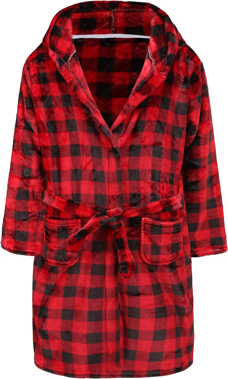 Kids Hooded Bathrobe Girls Soft Plush Hooded Flannel Pajamas Sleepwear Boys Spa Robe