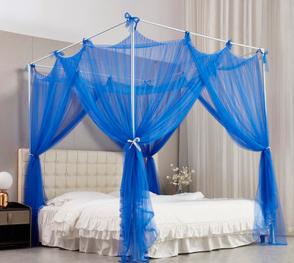 Mengersi Bed Canopy Mosquito Net for Bed,Canopy Bed Curtains Elegant Bed Drapes Screen Netting Canopy Curtains Bedroom Decor (Blue, King)