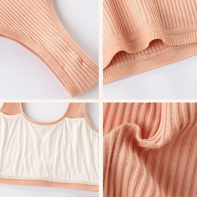 Training Bras for Girls, Seamless Bralette, Kids Underwear, Elastic Sports Striped Vest, Developing Children's Bra Breathable Cotton Cropped Double-Deck Bra for Students Suitable Weight 25-35kg 6PCS Size (Small)