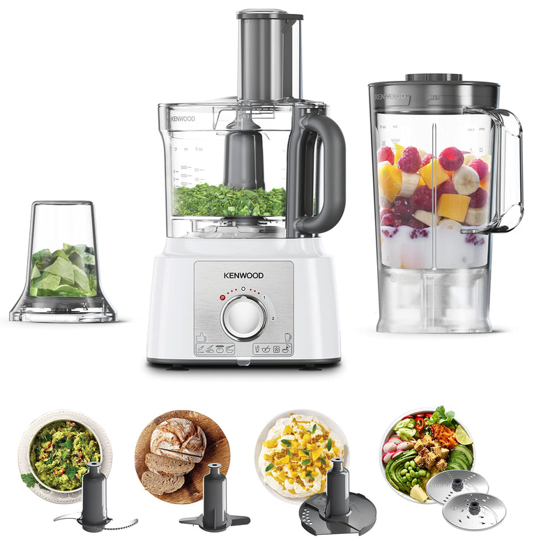 Kenwood Food Processor 1000W Multi-Functional With 3L Bowl, 2 Stainless Steel Disks, Blender, Grinder Mill, Whisk, Dough Maker Fdp65.400Wh White