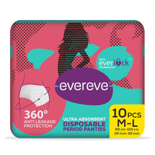 EverEve Ultra Absorbent, Heavy Flow Disposable Period Panties for Sanitary Protection, Maternity Delivery Pads, Overnight Napkins, 360 Degree Protection, Post partum use, M-L, 10 Panties