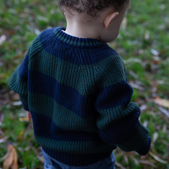 Australian-Designed Green & Blue Stripe Cotton Sweater for Toddler Boys (3-6 Months)