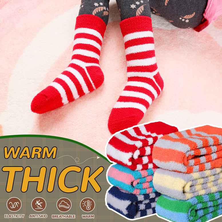 Baby Fuzzy Grip Slipper Socks Boys Girls Non-Slip Cozy Winter Fluffy Warm Little Kids Toddler Socks 6 Pairs (0-12 Months)