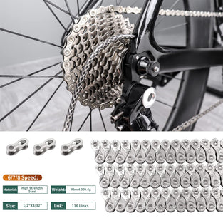 MUQZI Bike Chain Kit, Bicycle Repair Tool Kits, Chain Breaker and Bicycle Link Plier with Chain Checker, Road Bike Chain 6/7/8 Speed, 116 Links with 3 Pairs Bike Chain Buckle, 8S