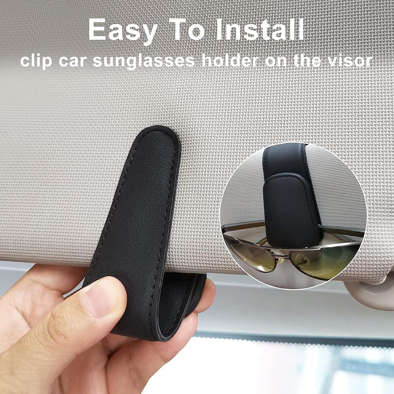 2 Packs Sunglasses Holders For Car Visor, Magnetic Leather Glasses Eyeglass Hanger Clip For Car, Ticket Card Clip Eyeglasses Mount(Black)