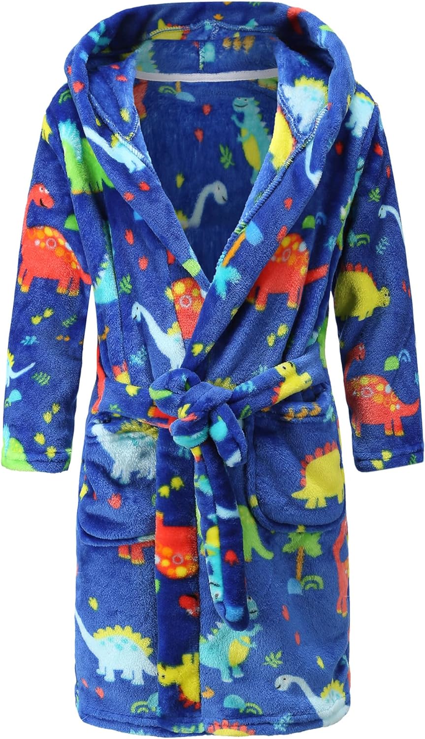 Kids Hooded Bathrobe Girls Soft Plush Hooded Flannel Pajamas Sleepwear Boys Spa Robe