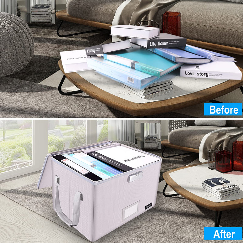 Fireproof File Storage Box, File Organizer with Lock,Hanging Letter/Legal Filing Folder Box, Collapsible Document Box with Handle, Office Storage Bin Suitable for Letter/Legal Size Folder, Toys, Tools