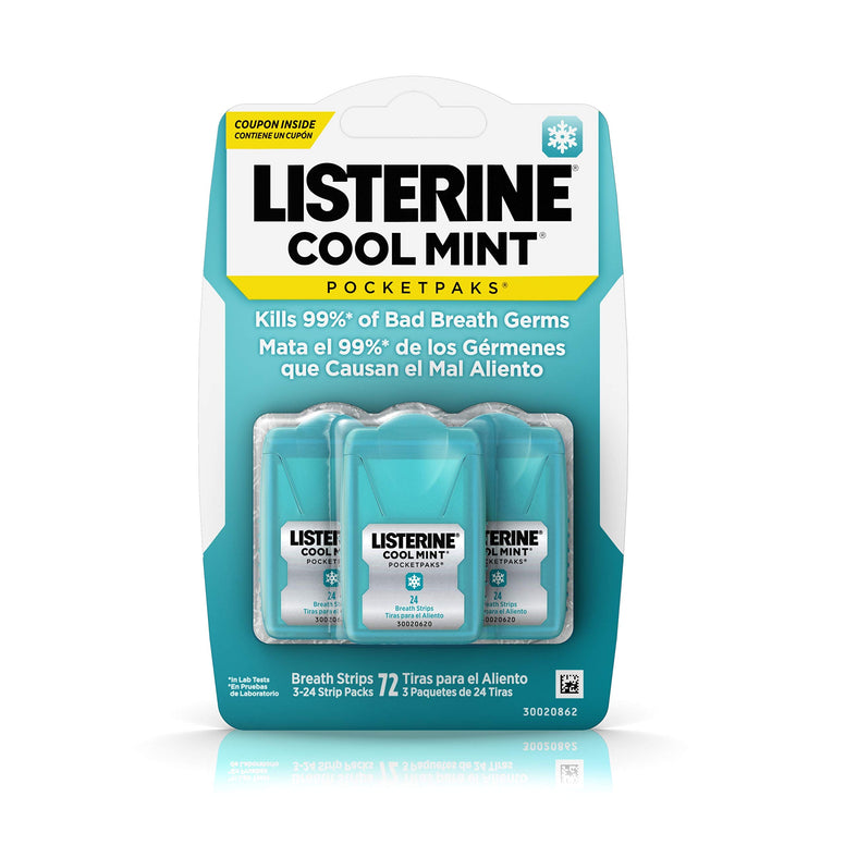 Listerine Cool Mint Pocketpaks Breath Strips (24-Strip)- Pack of 3