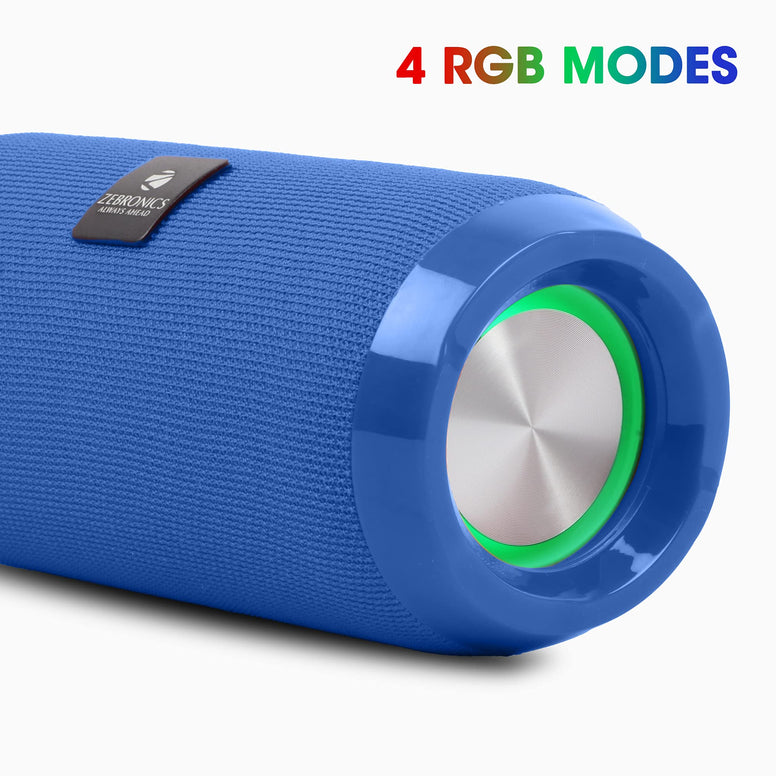Zebronics Zeb-Action Wireless 10W Portable Speaker, Supporting Bluetooth v5.1, TWS, RGB Lights, Fabric Finish, AUX/USB/FM/mSD (Blue)