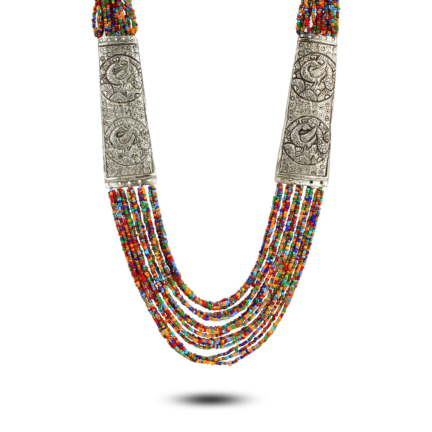 يوبيلا – مجوهرات الخرز القبلي الأفغاني بتصميم أنيق ومطلية بالفضة متعددة الخيوط للنساء (متعدد الألوان) (YBNK_5749)