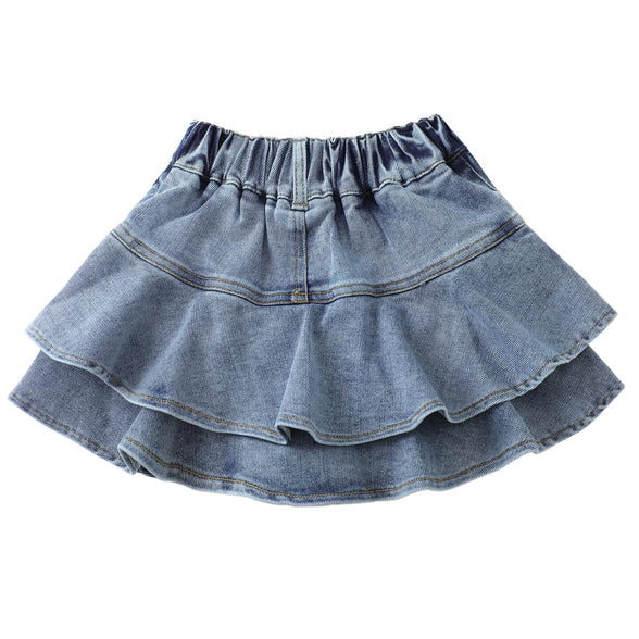 Flofallzique Little Girl Denim Skirts Mini Flared Layers Pleated Skirts for Toddlers Skorts