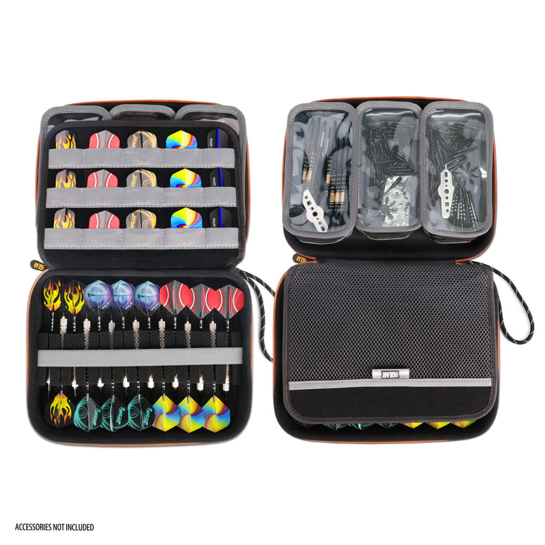 USA Gear XL Hard Shell Dart Case - Darts Carrying Case for Darts (15), Dart Tips, Dart Shafts, Dart Flights, and More Dart Accessories - Compatible with Soft Tip Darts and Steel Tip Darts (Black)