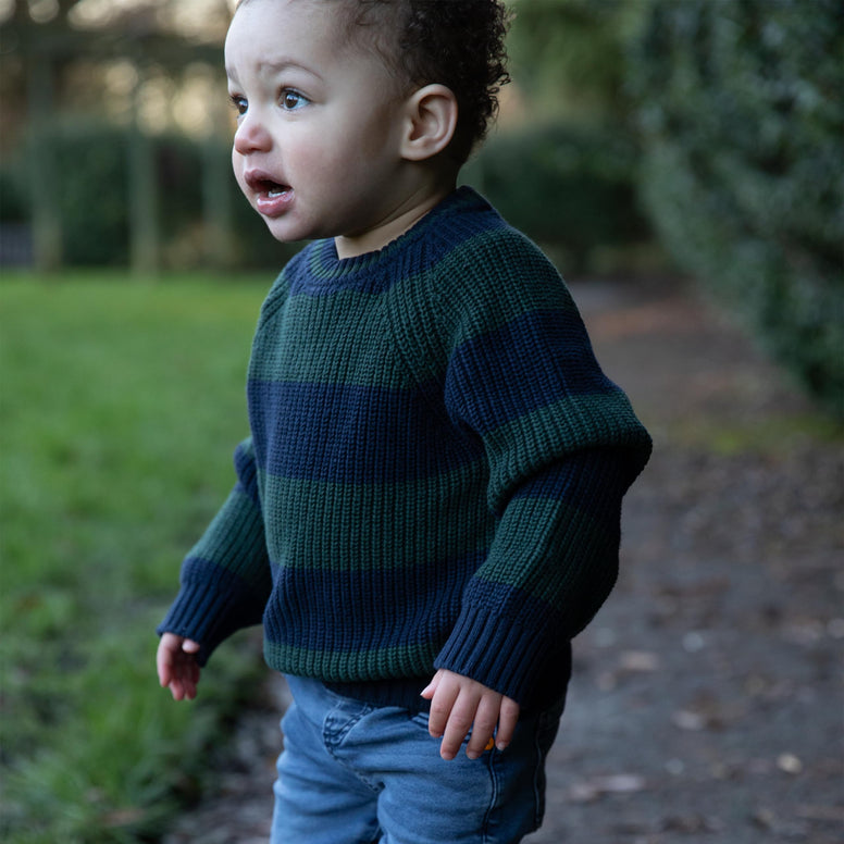 Australian-Designed Green & Blue Stripe Cotton Sweater for Toddler Boys (3-6 Months)