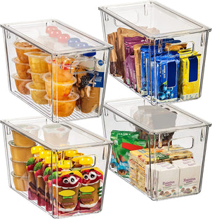 UCHUANG Home Pantry Organization and Storage Containers, Set of 4 Fridge Organizer with Lids, BPA-Free Plastic Stackable Refrigerator Organizer Bins and Food Storage Clear Containers for Kitchen