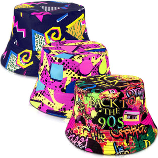 3 Pcs Retro 80s 90s Bucket Hats Vintage Print Bucket Hat 80s Rapper Hat 80s Accessories for Men Outdoor Summer Fisherman Hat for Men Women 80s 90s Party Supplies, As the Picture Shown, One size