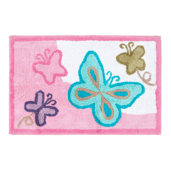 HOMESCAPES - 100% Cotton Washable Tufted Butterflies Rug 50 x 85 cm Bath Mat or Children's Rug