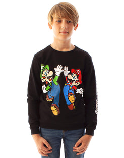 SUPER MARIO Sweatshirt Luigi Character Gamers Black Long Sleeve Kids Boys Jumper