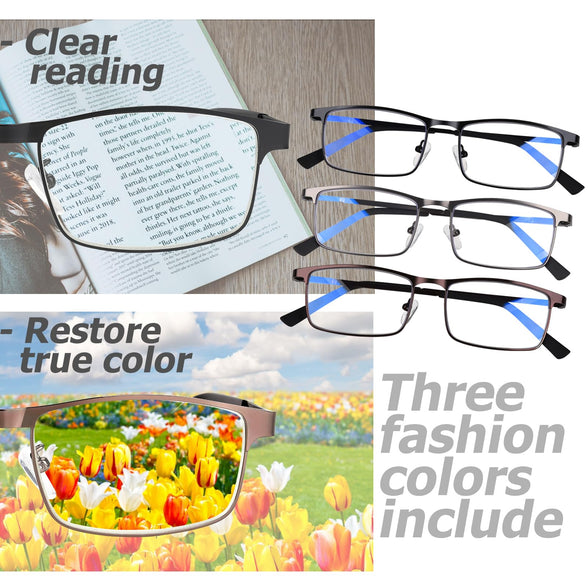 CATO 3-Pack Reading Glasses,Blue Light Blocking Computer Readers,Lightweight Eyeglasses with Spring Hinge(Mix colour)