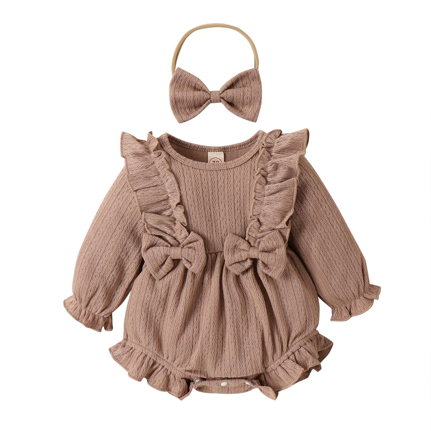 Douhoow Infant Baby Girl Romper Baby Sweatshirt Romper Long Sleeve Pleated Festival Clothes Baby Fall Outfits with Headband