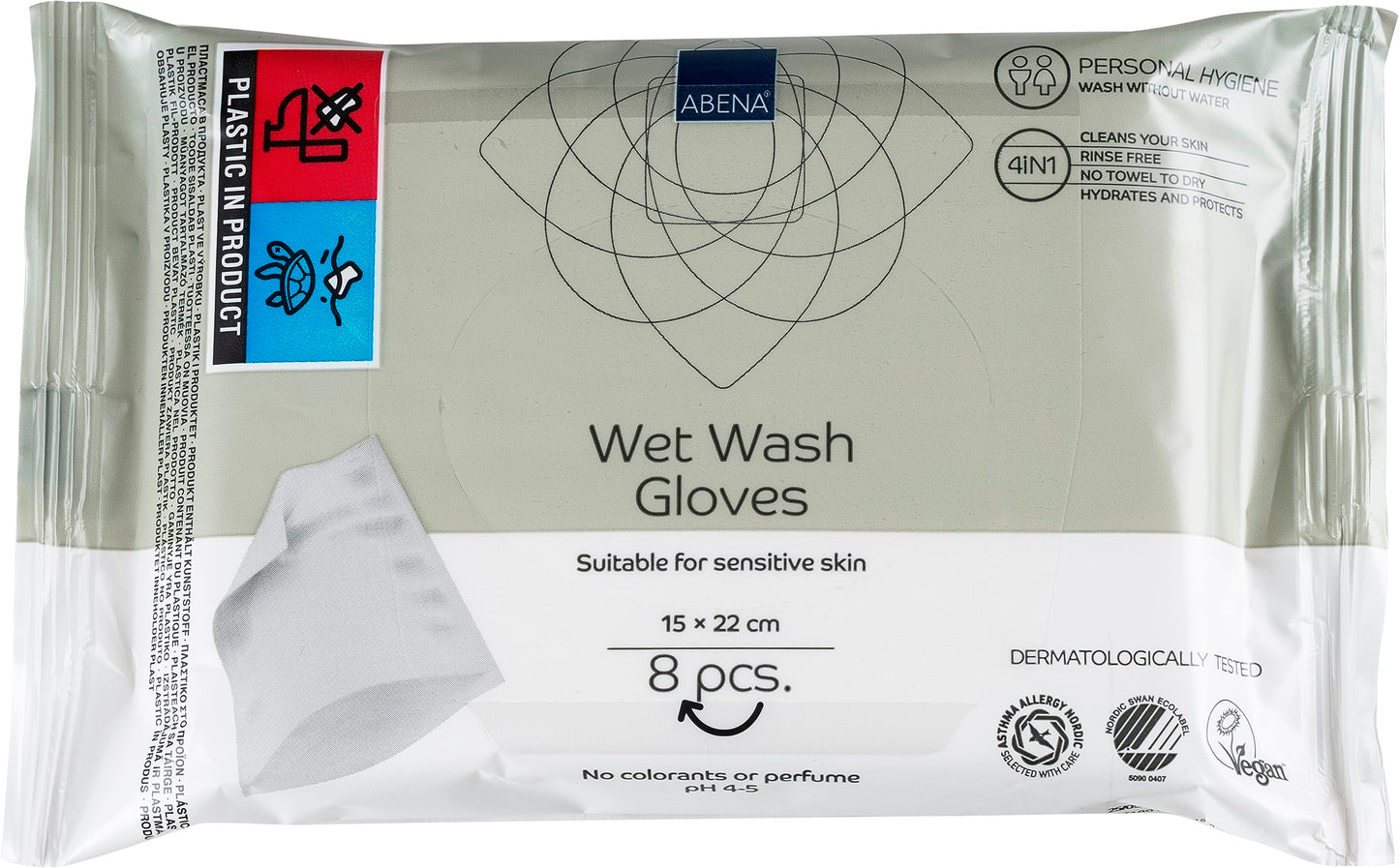 Abena Wet Wash Gloves, Pack of 8