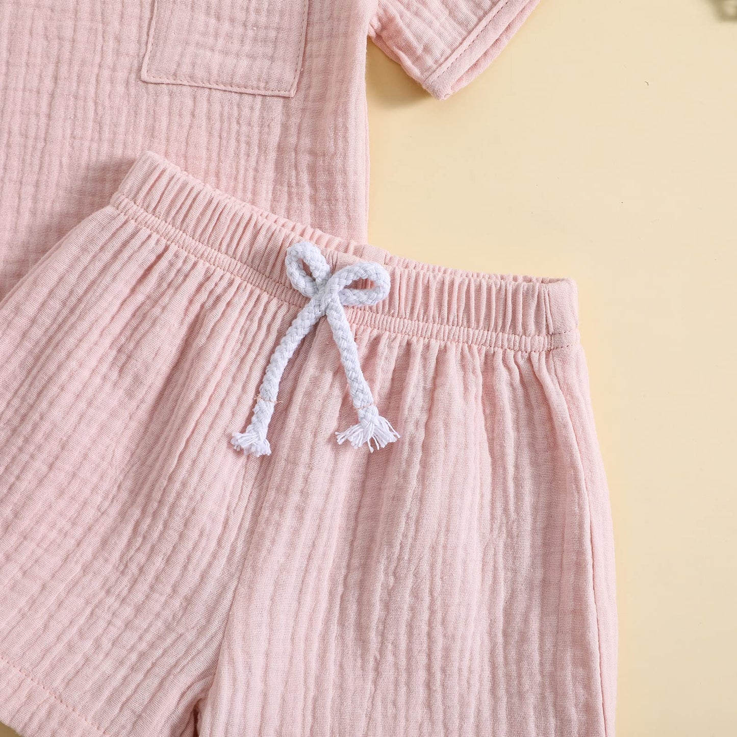 Toddler Baby Boy Girl Cotton Linen Outfit Short Sleeve T-Shirt Tops Elastic Shorts Set 2Pcs Casual Summer Clothes (0-6 Months)